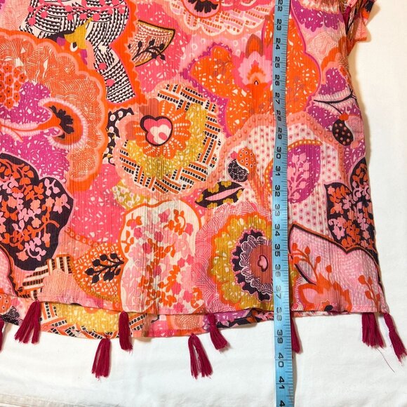 Banjanan Printed Mini Dress Flutter Sleeve Tassel Trim Floral Pink Red Large Boh - Picture 9 of 16